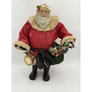 Vintage 1990s Paper‎ Mache Santa Figure 21" Red Coat Toys Bag Drum Horn READ